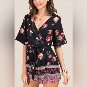 NWT Black Floral Wrap Romper